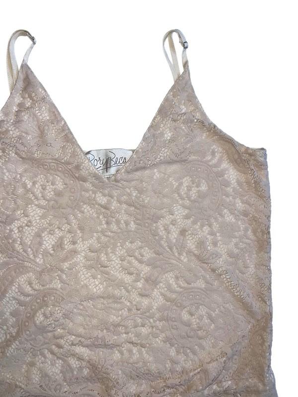 Rory Beca Floral Lace One Piece Tank Top Romper Shorts Beige Cream Sz S