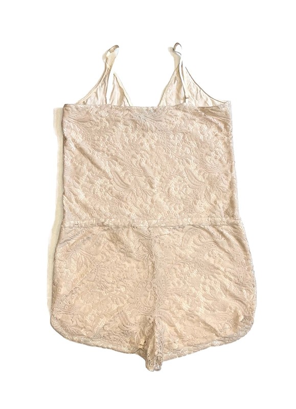 Rory Beca Floral Lace One Piece Tank Top Romper Shorts Beige Cream Sz S