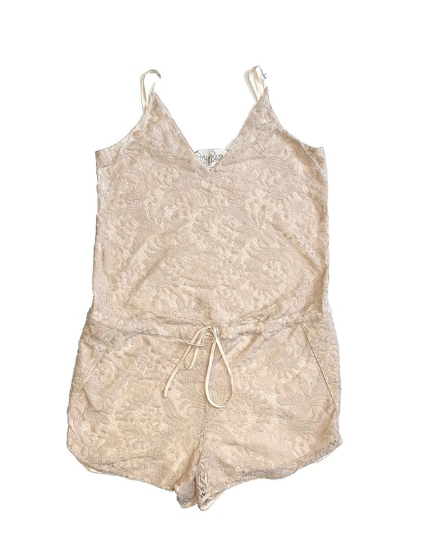 Rory Beca Floral Lace One Piece Tank Top Romper Shorts Beige Cream Sz S