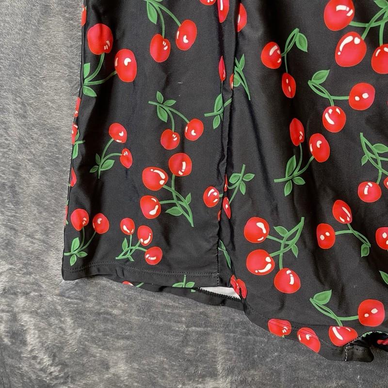 Rose Gal Plus Size 5XL Black With Red Cherries Halter Romper Swimsuit Pinup Girl
