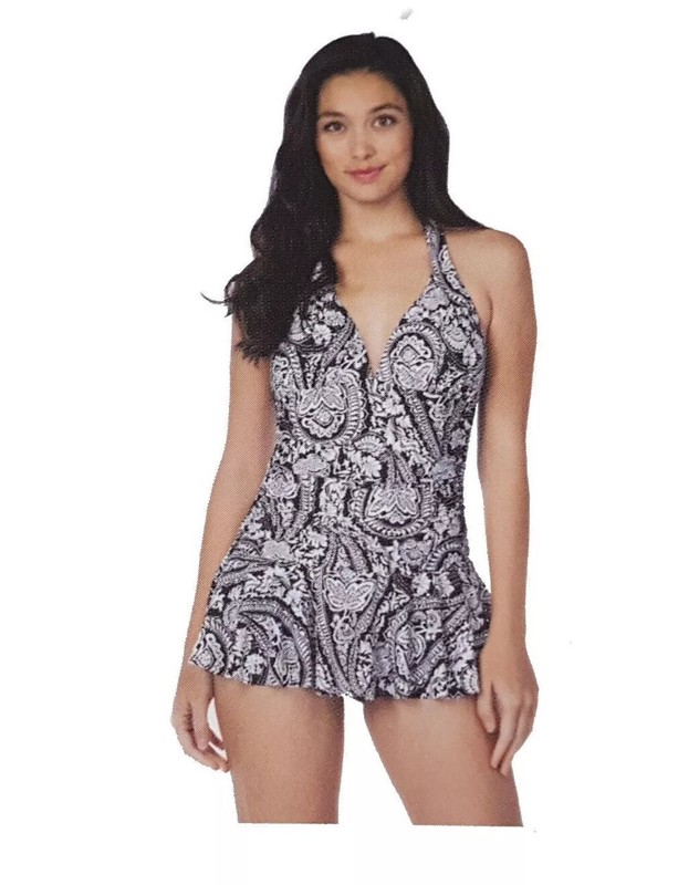 Rose Marie Reid Sz:S (6-8) Women' Lady 4-Way Stretch Swim Dress Swimwear Floral