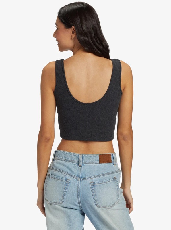 Roxy Women's Sunset Strip Dive In Cropped Ribbed Tank Top Tee T-Shirt In Black