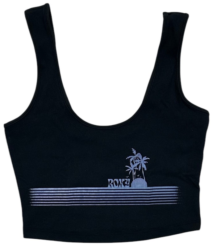 Roxy Women's Sunset Strip Dive In Cropped Ribbed Tank Top Tee T-Shirt In Black