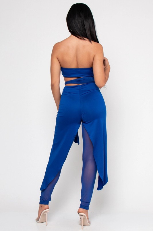 Royal Blue Strapless Jumpsuit Size Medium Cut Out Tie Accent Summer Travel