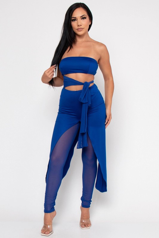Royal Blue Strapless Jumpsuit Size Medium Cut Out Tie Accent Summer Travel