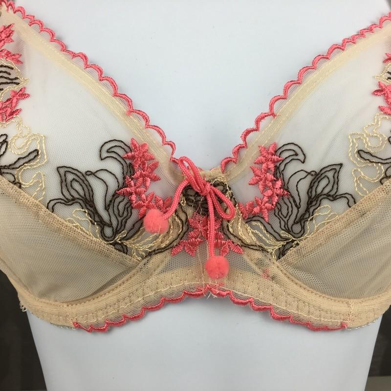Ruby Pink KEIA Sexy Lingerie Sheer W Embroidered Lace Underwire Bra - Ivory/Pink