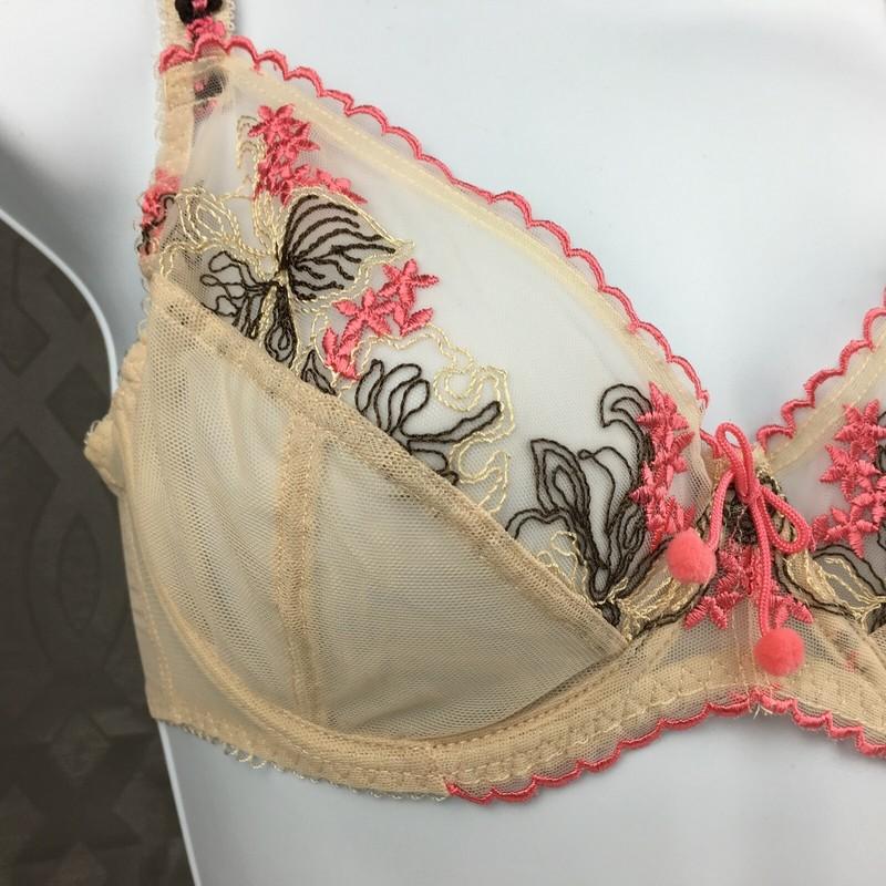 Ruby Pink KEIA Sexy Lingerie Sheer W Embroidered Lace Underwire Bra - Ivory/Pink