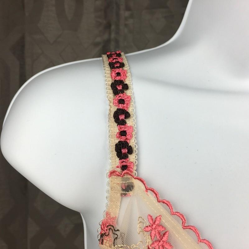 Ruby Pink KEIA Sexy Lingerie Sheer W Embroidered Lace Underwire Bra - Ivory/Pink