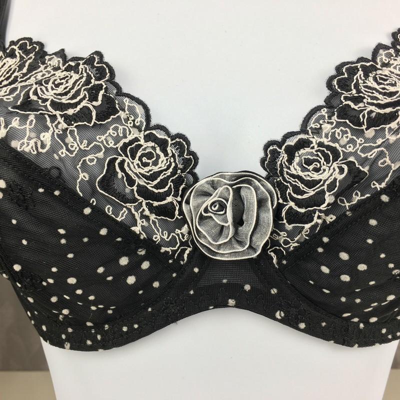Ruby Pink KEIA Sexy Lingerie Sheer W/ Embroidered Roses Underwire Bra - Black