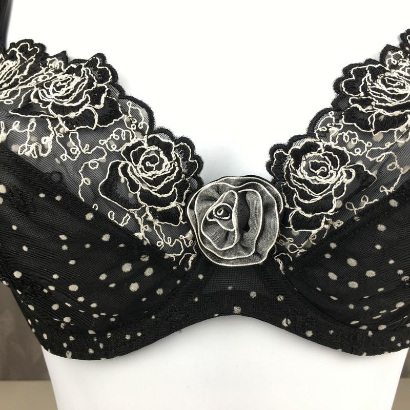 Ruby Pink KEIA Sexy Lingerie Sheer W/ Embroidered Roses Underwire Bra - Black