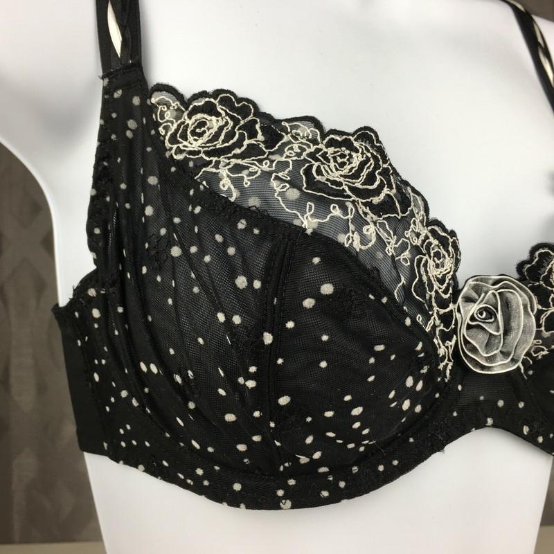 Ruby Pink KEIA Sexy Lingerie Sheer W/ Embroidered Roses Underwire Bra - Black