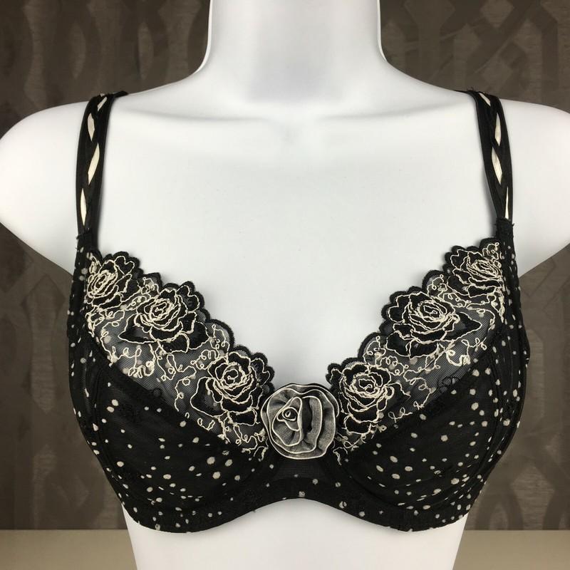 Ruby Pink KEIA Sexy Lingerie Sheer w/ Embroidered Roses Underwire Bra - Black