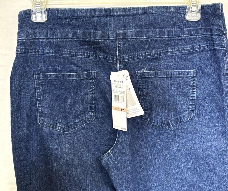 Ruby Rd. Jeans Stretch Tapered Leg Pull On Size 12 Indigo Blue New With Tag