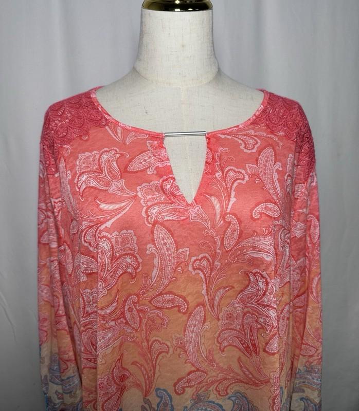 Ruby Rd Tunic Top Shirt Blouse 3X Women 3/4 Sleeve Paisley Ombré Keyhole