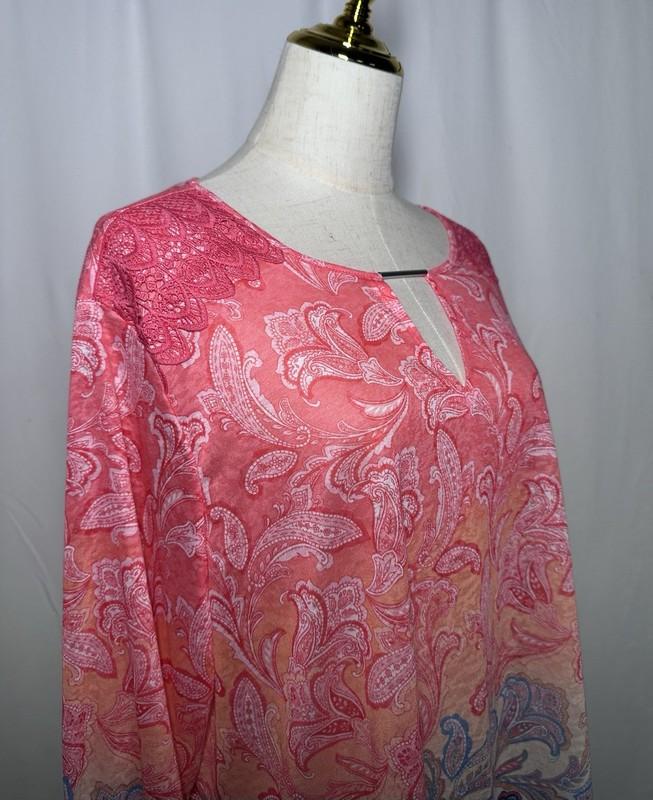 Ruby Rd Tunic Top Shirt Blouse 3X Women 3/4 Sleeve Paisley Ombré Keyhole