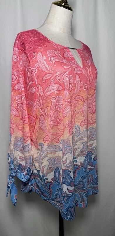 Ruby Rd Tunic Top Shirt Blouse 3X Women 3/4 Sleeve Paisley Ombré Keyhole
