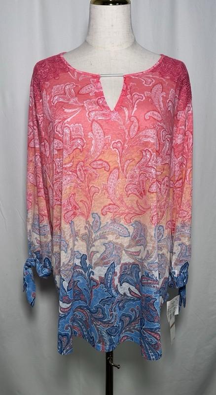 Ruby Rd Tunic Top Shirt Blouse 3X Women 3/4 Sleeve Paisley Ombré Keyhole
