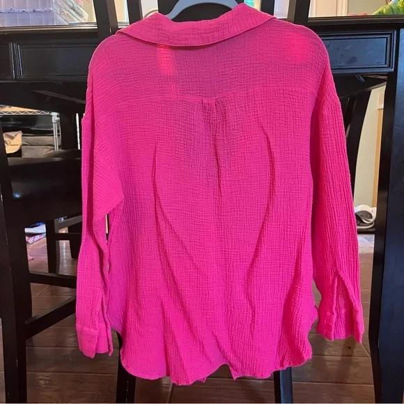 S Shade & Shore Women's Pink Long Sleeve Button Up Gauze Cover Up Shirtdress S