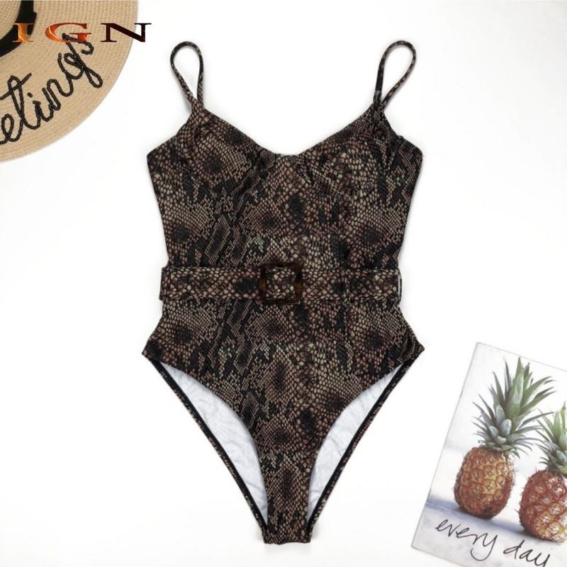 S Women Girls Sexy One-Piece Swimsuit Swimwear Summer Beach Serpentine Print