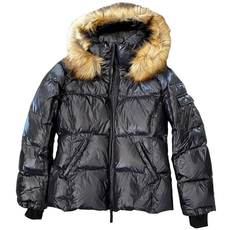 S13 Allie Women's Jet Natural Faux Fur Trim Hooded Down Jacket XL - $265