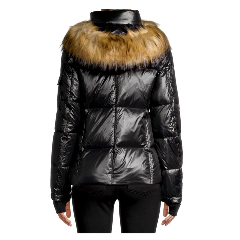 S13 Allie Women's Jet Natural Faux Fur Trim Hooded Down Jacket XL - $265