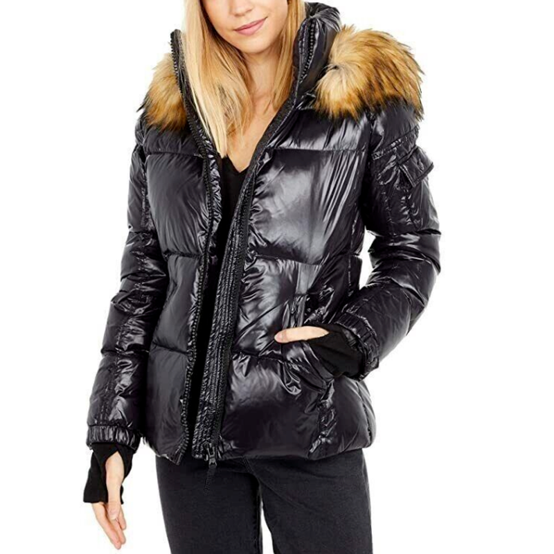 S13 Allie Women's Jet Natural Faux Fur Trim Hooded Down Jacket XL - $265