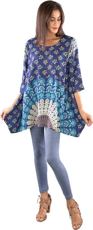 Sacred Threads Hippie Boho Festival Sharkbite Mandala Block Print Top 220163 OS