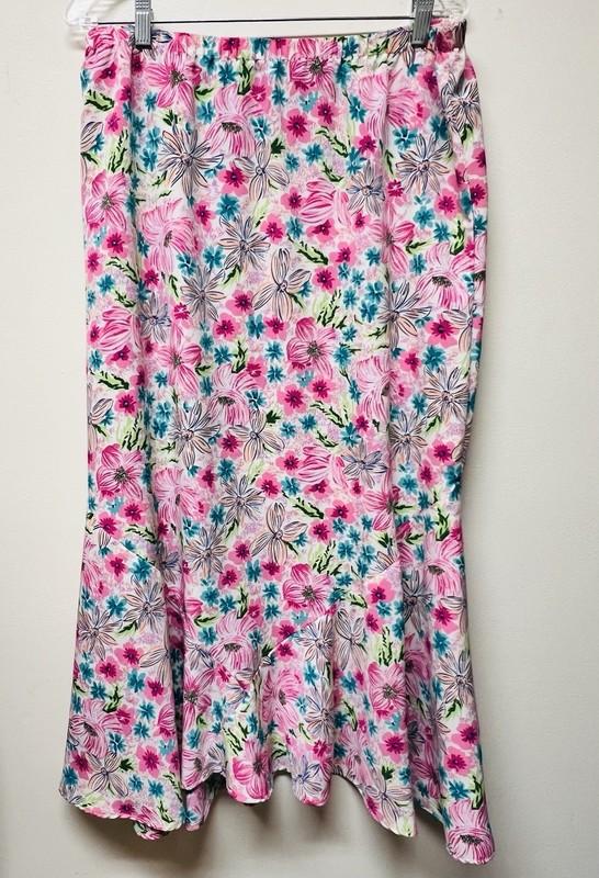 Sag Harbor Skirt Women’s Size 16 Pink Floral Flare Hem Elastic Waist