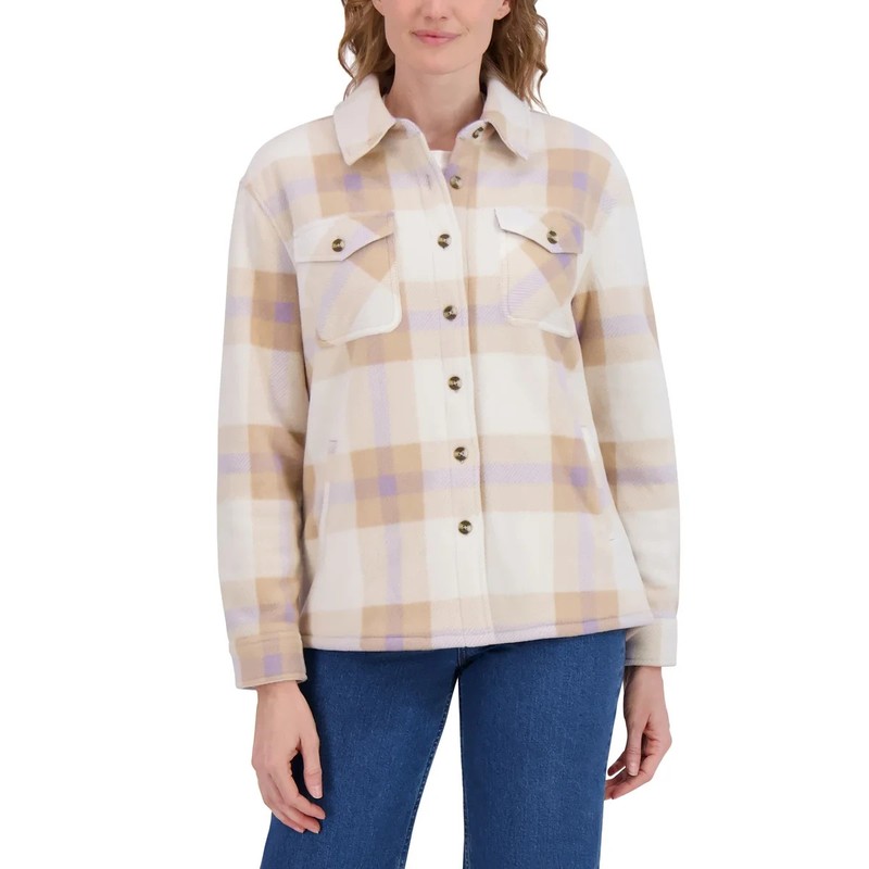 SAGE Women's Front Button Closure Plaid Plush Shirt Jacket L XL