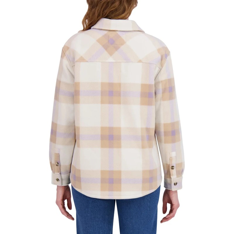 SAGE Women's Front Button Closure Plaid Plush Shirt Jacket L XL