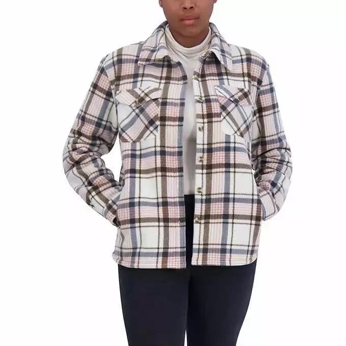 Sage Women's Plaid Super Plush Sherpa Lined Fleece Shirt Jacket Cream Size: S