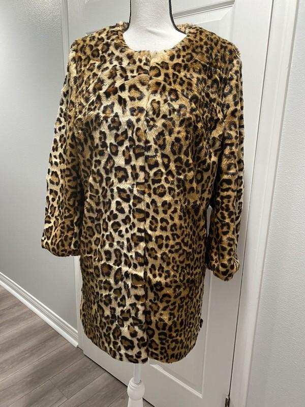 Saks Fifth Avenue Faux Fur Jacket Coat Leopard M/L $295