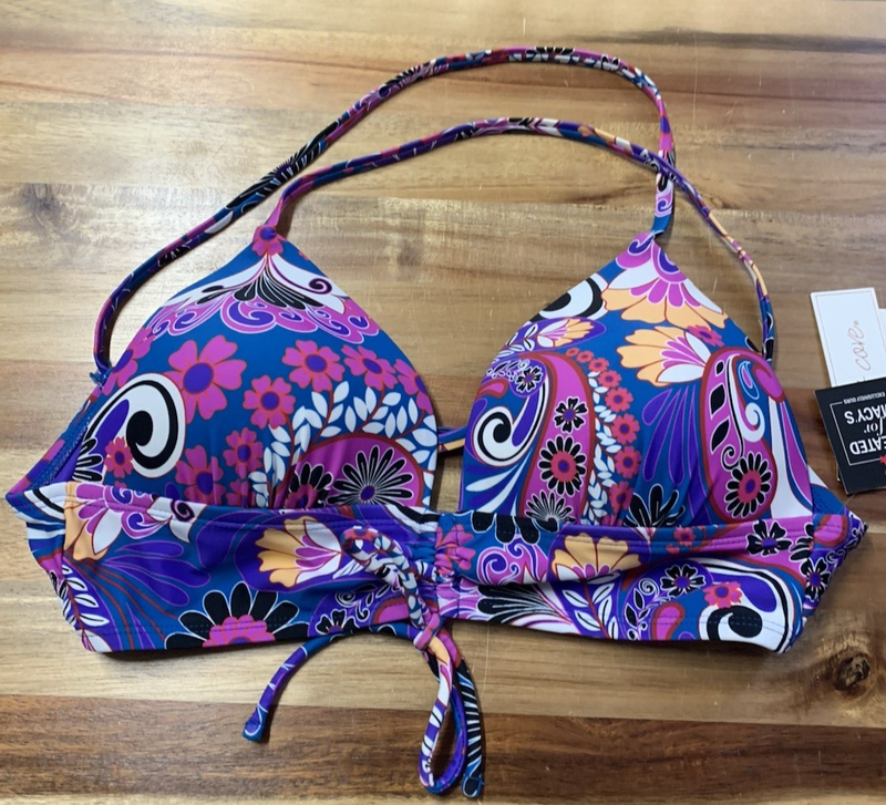 Salt + Cove D/DD Juniors Floral-Print Tie-Back Bikini Top New