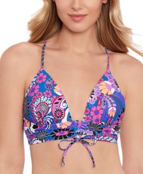 Salt + Cove D/DD Juniors Floral-Print Tie-Back Bikini Top New