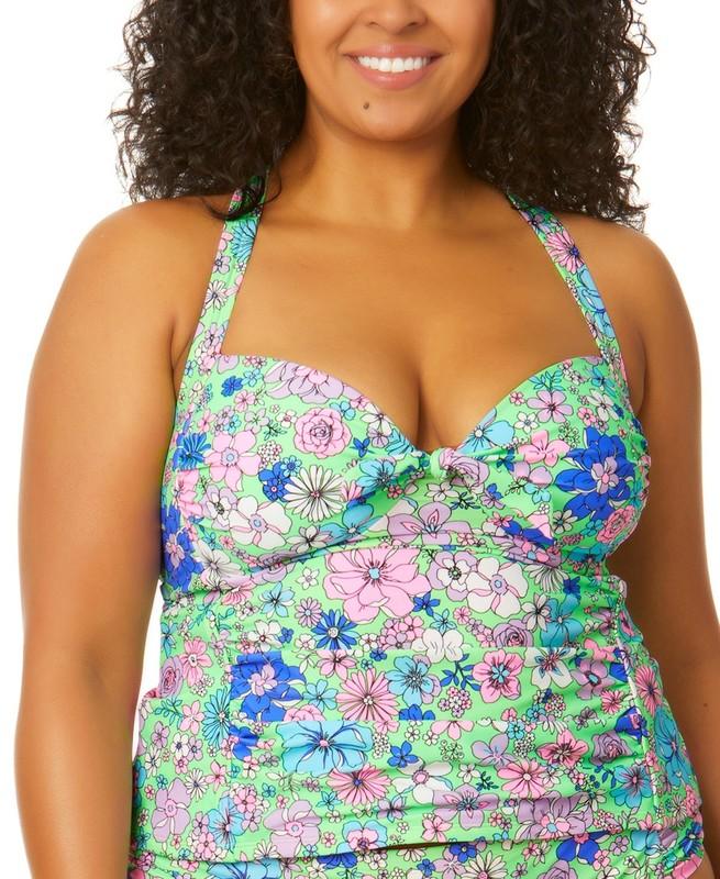 Salt + Cove Tankini Top Floral Multi Print X-Back Size 3X