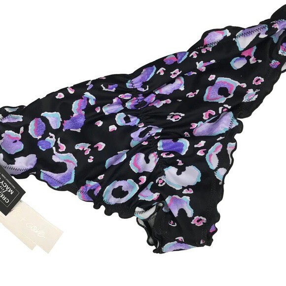 Salt & Cove Women's Swimsuit Bottoms Size L Cheeky Style Purple & Black