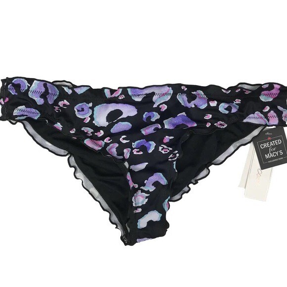 Salt & Cove Women's Swimsuit Bottoms Size L Cheeky Style Purple & Black