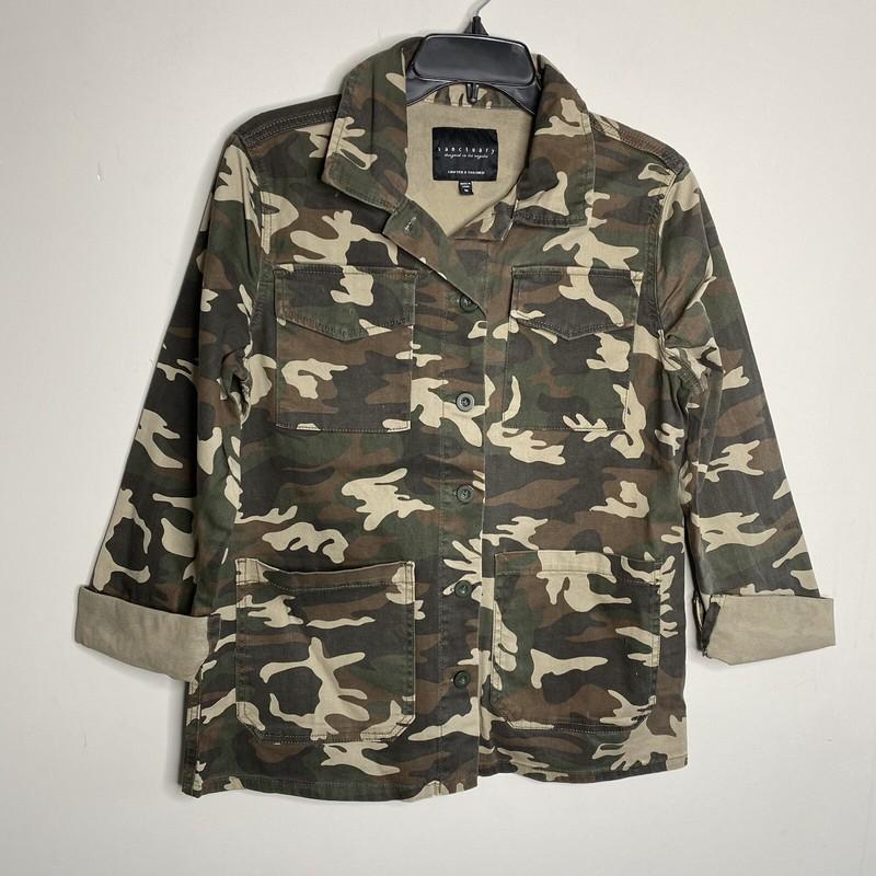 SANCTUARY Jacket Womens Olive Green Camo Button-Up NEW Pockets Cotton Canvas