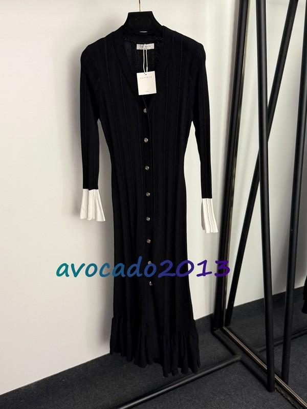 Sandro Women Spliced Cuffs Elegant V-neck Long Sleeved Knitted Dress NEW