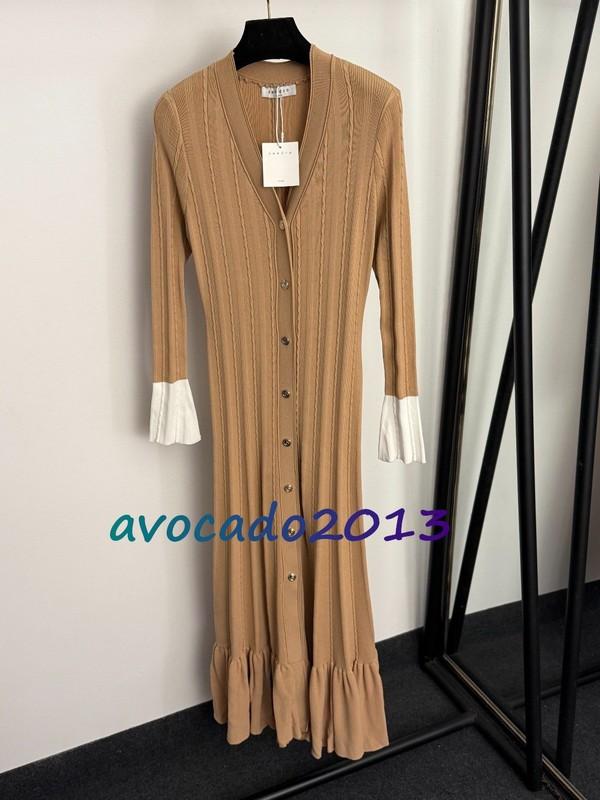 Sandro Women Spliced Cuffs Elegant V-neck Long Sleeved Knitted Dress NEW