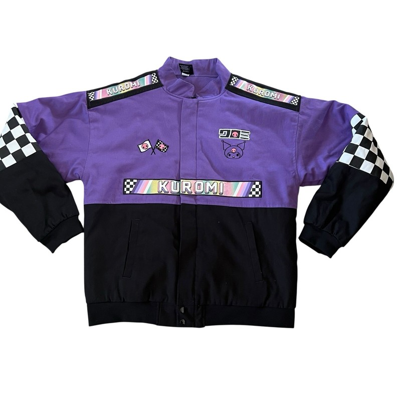 Sanrio Kuromi Racing Jacket Purple Black c Checkered Anime Women's Size Large