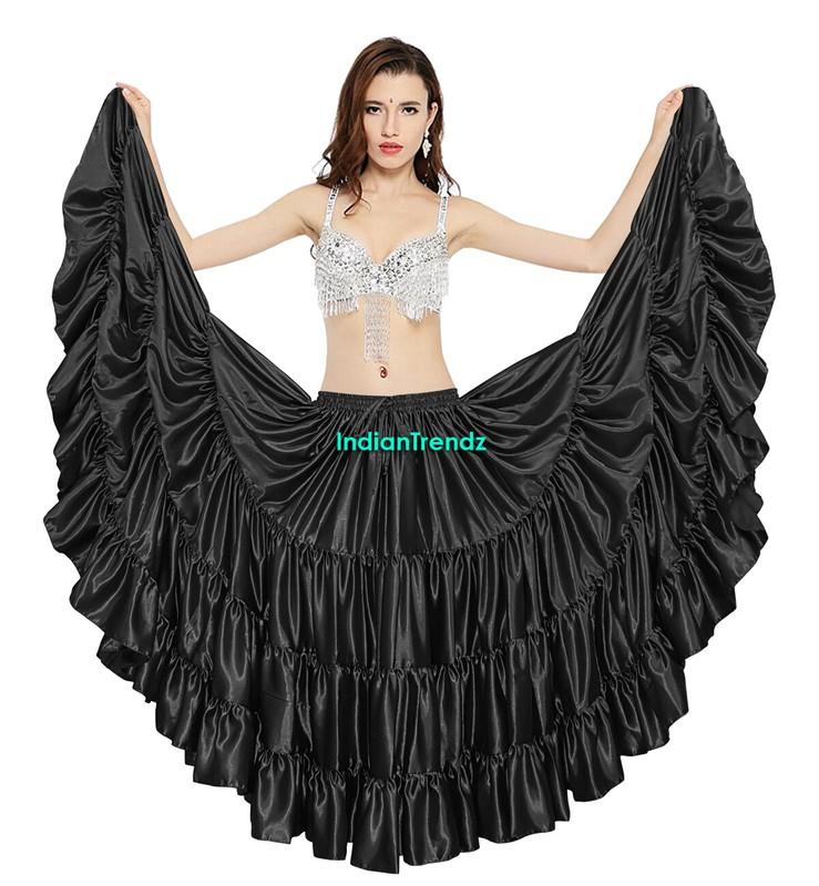 Satin 25 Yard Tiered Gypsy Skirt Belly Dance Tribal Ruffle Costume Jupe Flamenco