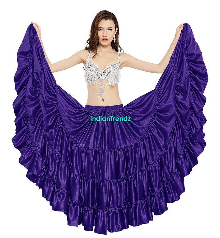 Satin 25 Yard Tiered Gypsy Skirt Belly Dance Tribal Ruffle Costume Jupe Flamenco