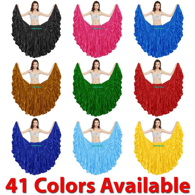 Satin 25 Yard Tiered Gypsy Skirt Belly Dance Tribal Ruffle Costume Jupe Flamenco