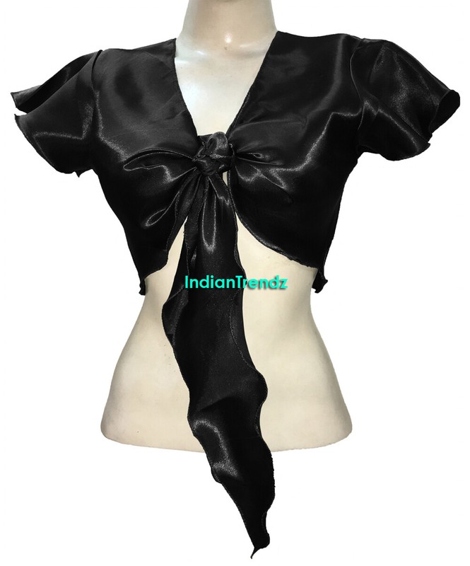 Satin Belly Dance Tie Top Short Ruffle Wrap Choli Gypsy Haut Danse Blouse Bluse