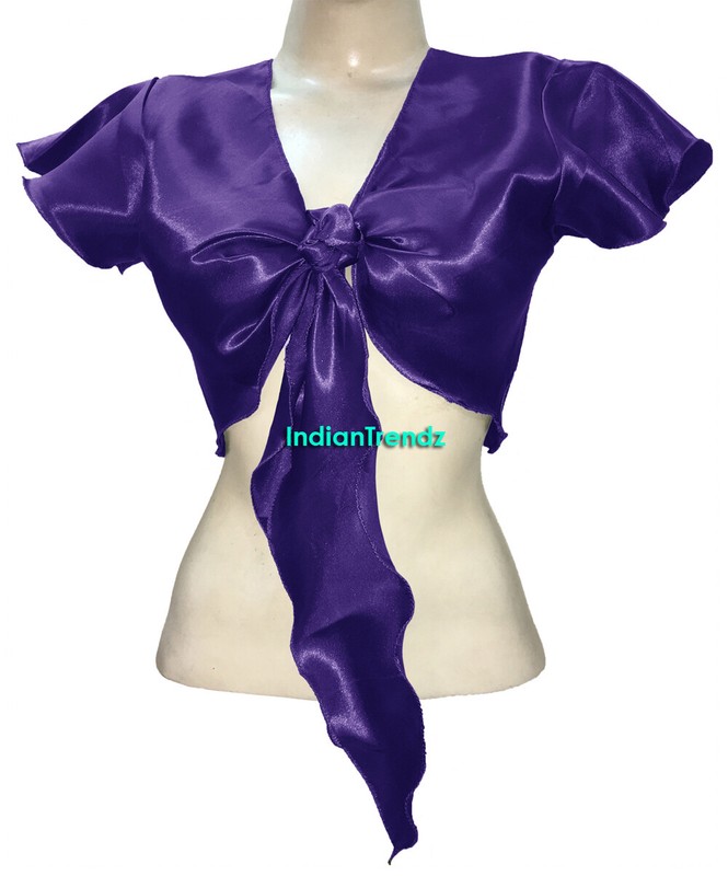 Satin Belly Dance Tie Top Short Ruffle Wrap Choli Gypsy Haut Danse Blouse Bluse