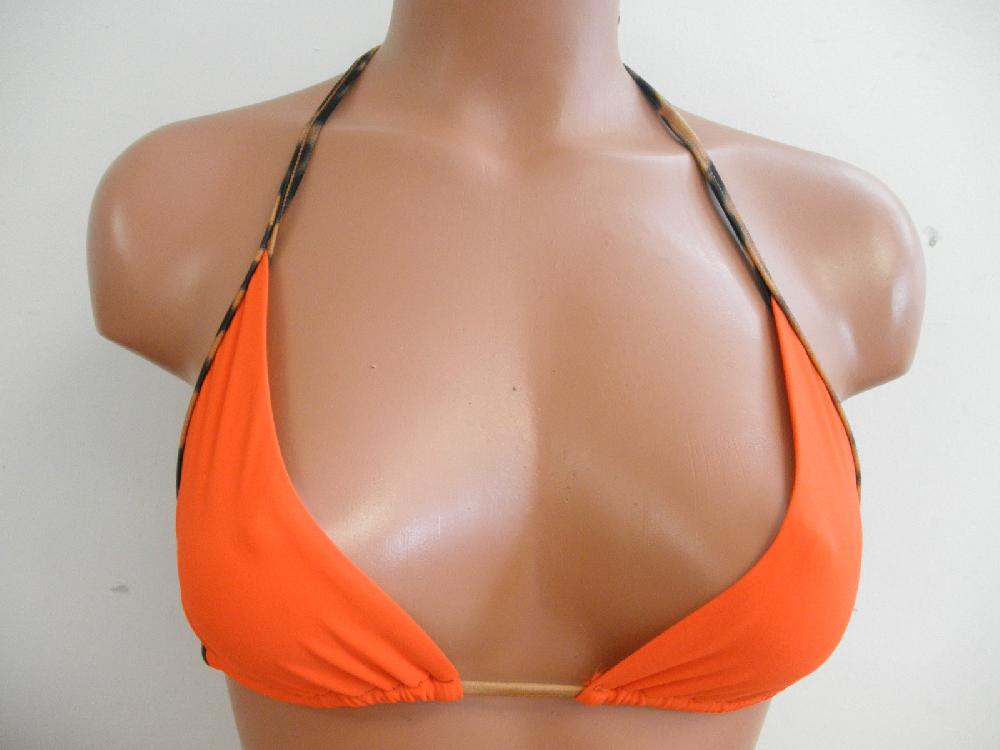 Sauvage Orange and Leopard Print String Bikini Top Medium #3963L