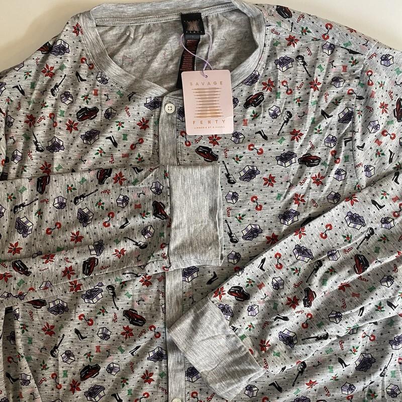Savage Fenty Pajama One Piece Open Back Pajama Graphic Print Sz Large Christmas
