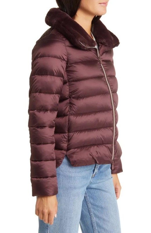 SAVE THE DUCK Mei Faux Fur Collar Puffer Jacket Burgundy Black M (2)