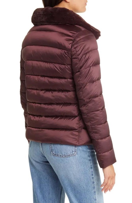 SAVE THE DUCK Mei Faux Fur Collar Puffer Jacket Burgundy Black M (2)